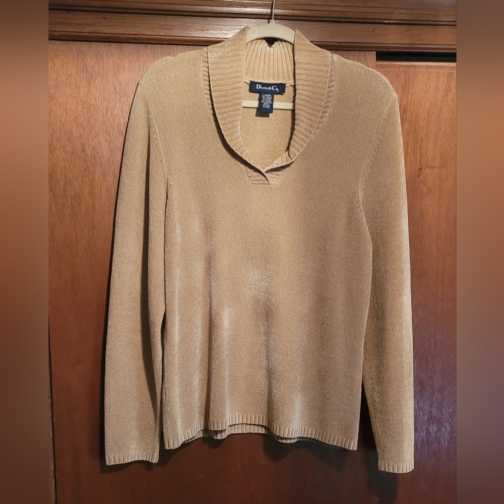 Denim&Co chenille shawl collar sweater Large